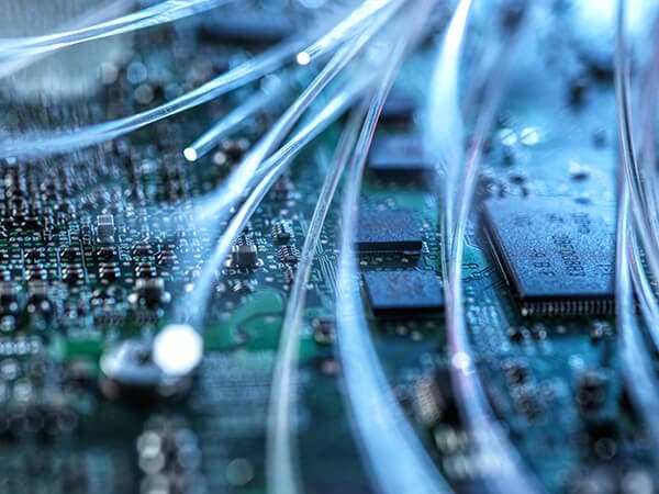 Zoomed in view of circuit board with white lines